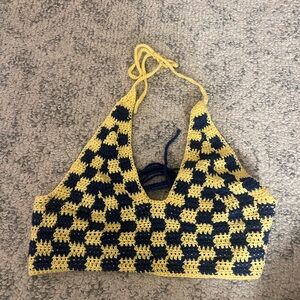 Yellow and Black Crochet Halter Top